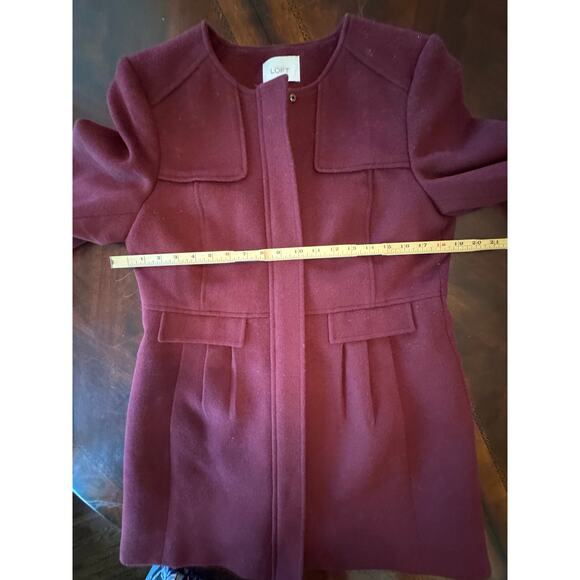 Ann Taylor Loft Burgundy Wool Mid Length Winter Car Coat Size Medium Pockets Zip - Picture 5 of 9
